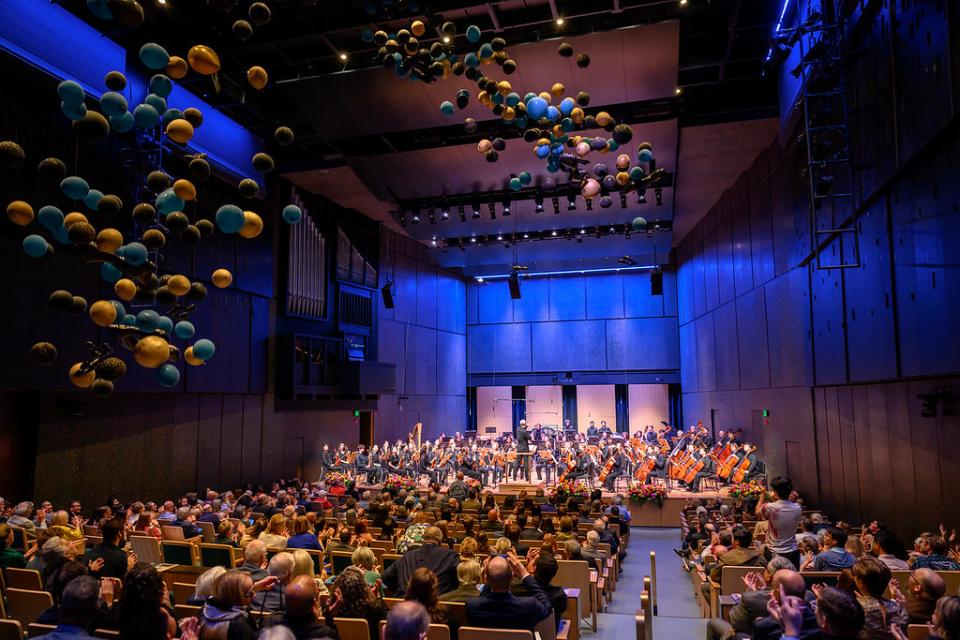 A balloon-drop at the grand opening of Kulas Hall